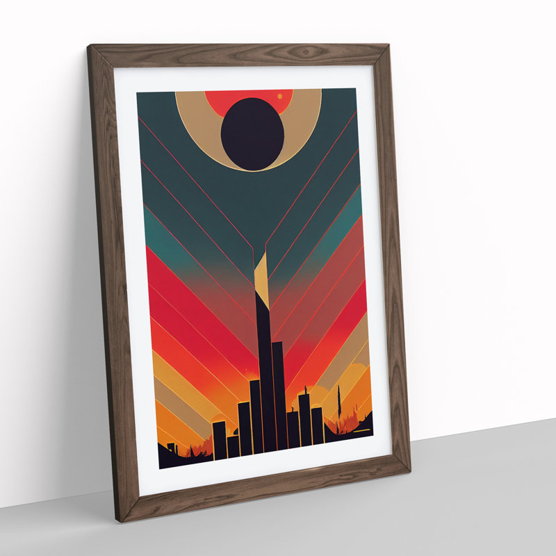 Splendid Art Deco Sunset No.1 - Framed Print, 46cm H x 34cm W x 2cm D, Walnut Framed