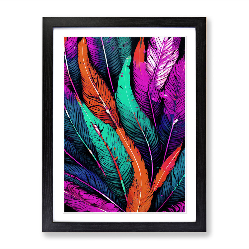 XV1022-4077X Splashed Feathers No.2 Abstract - Print, Black Framed, 66cm H x 48cm W, White
