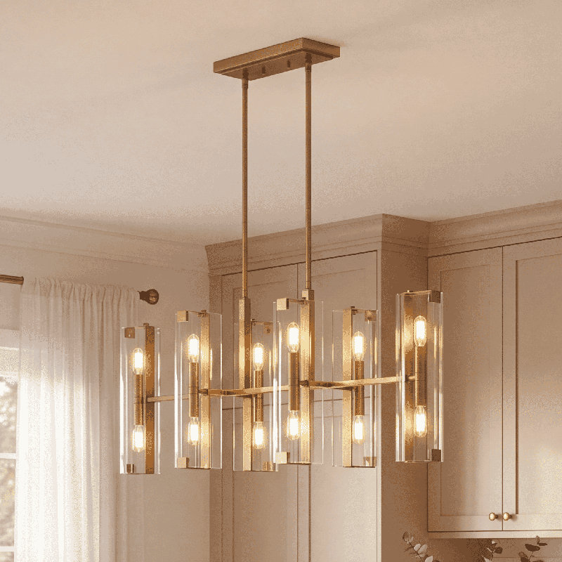 Luminaire suspendu linéaire pour îlot de cuisine à 12 lumières Winfield, Laiton chaleureux