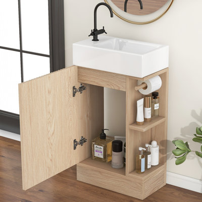 Meuble-lavabo 18,6 po avec lavabo, meuble-lavabo avec tablette à deux niveaux, orientation gauche ou droite, naturel (ancien numéro de référence: WF308491AAN)