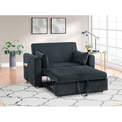 Causeuse convertible en velours côtelé l 55 po Marielle avec ports USB, poches pour magazines et coussins Marielle