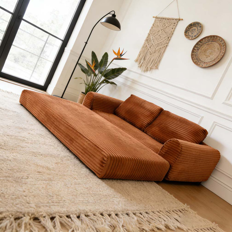 Canapé-lit convertible 2 en 1, Orange, H 33,8 po x l 82 po x P 37,4 po