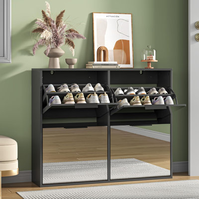 16 - Pair Solid Wood Shoe Storage Cabinet