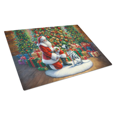 Dalmatian and Santa Claus Glass Cutting Board