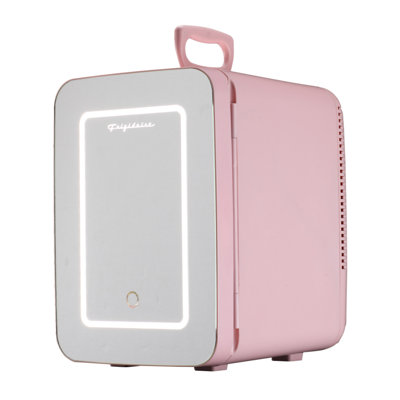 Frigidaire 15 Can/10 Liter Beauty Lighted Mirror Mini Personal Fridge Cooler, Pink