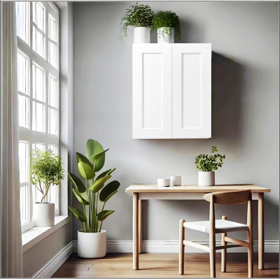 White Solid Wood Double Door Wall Cabinet