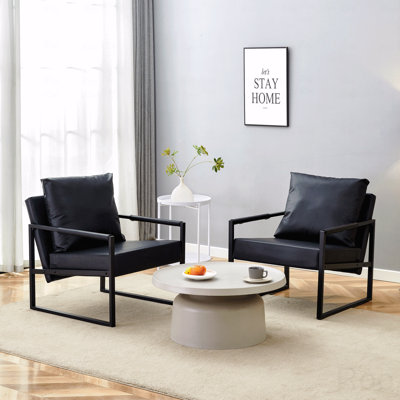 Ensemble de 1 fauteuil d'appoint en similicuir noir avec structure en métal