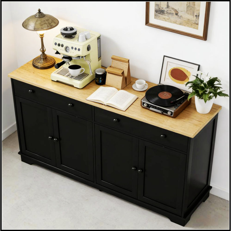Nordic Style Buffet Cabinet With Spacious Storage, Adjustable Shelves, And Versatile Use For Modern Homes, Black/Oak