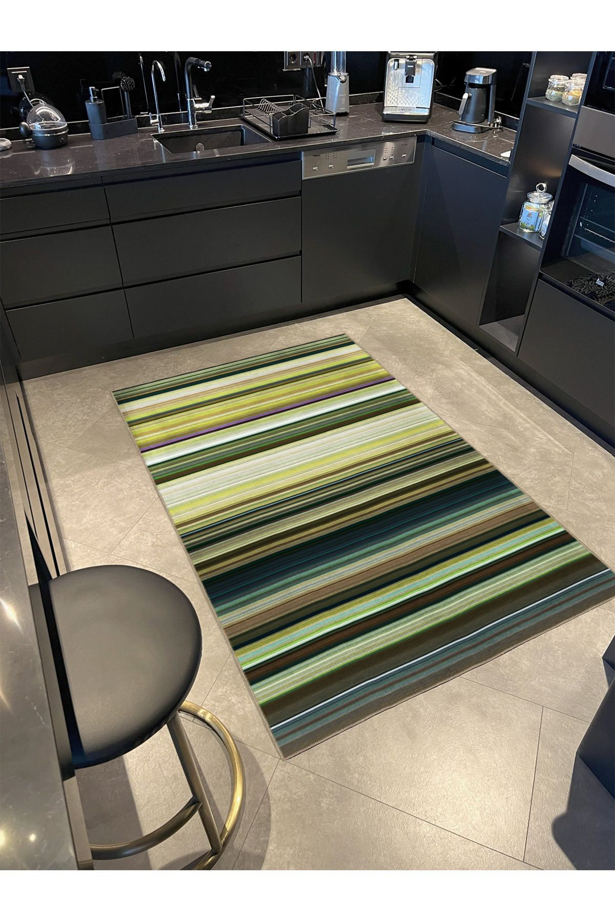 Standard One Color Rug Hokku Designs Green Mixed Color Straight Striped Patterned Woven Base ...