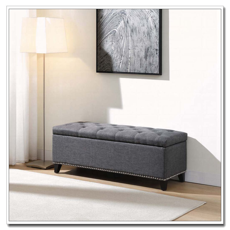 Banc de rangement en lin capitonné, Gris foncé