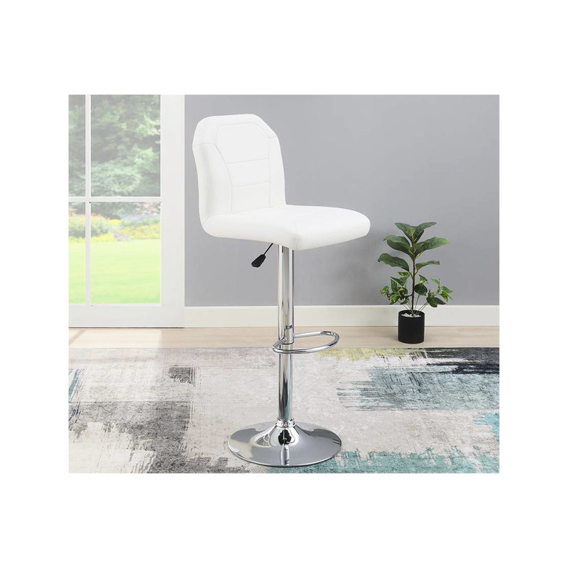 Tabouret réglable contemporain de 2 pièces, tabourets de salle à manger en similicuir blanc, base en métal, siège en cuir