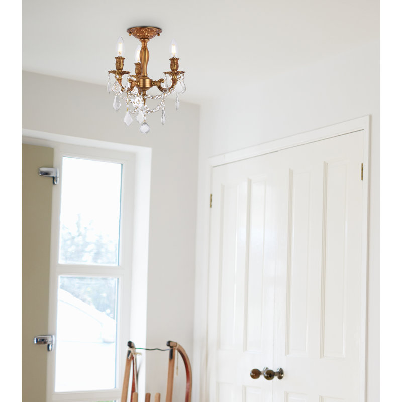 Lustre classique / traditionnel à 3 lumières de style bougie avec détails en cristal Ashmin, Transparent