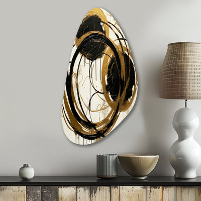 Kulyn Black And Gold The Art Of Chaos II - Asymmetrical Abstract Painting Metal Wall Art, Unique Shape Metal Wall Sculpture Print
