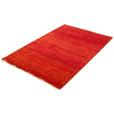 Tapis unique en laine noué à la main Gabbeh nouvel âge 5 pi 2 po x 8 pi 1 po rouge