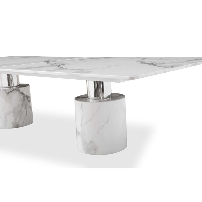 Safeya Marble Dining Table, White, White/Chrome, 30" H x 180" W x 48" D
