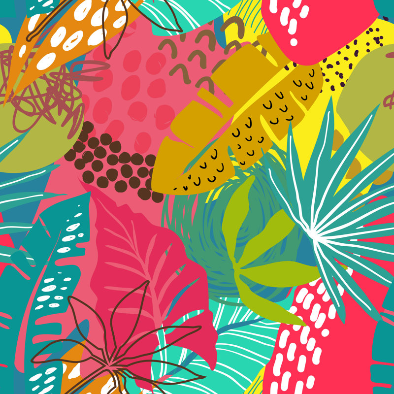 Watercolor Vector Card Tropical Leaves, Hummingbird And Flowers Isolated On White Background. - Wrapped Canvas Print