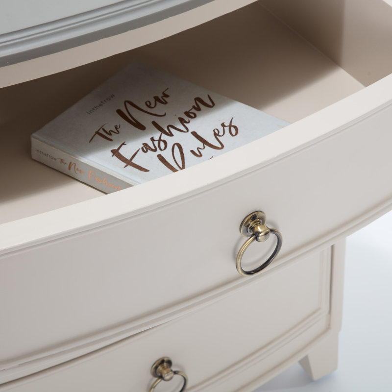Cream White Solid Wood 3-Drawer End Table Nightstand