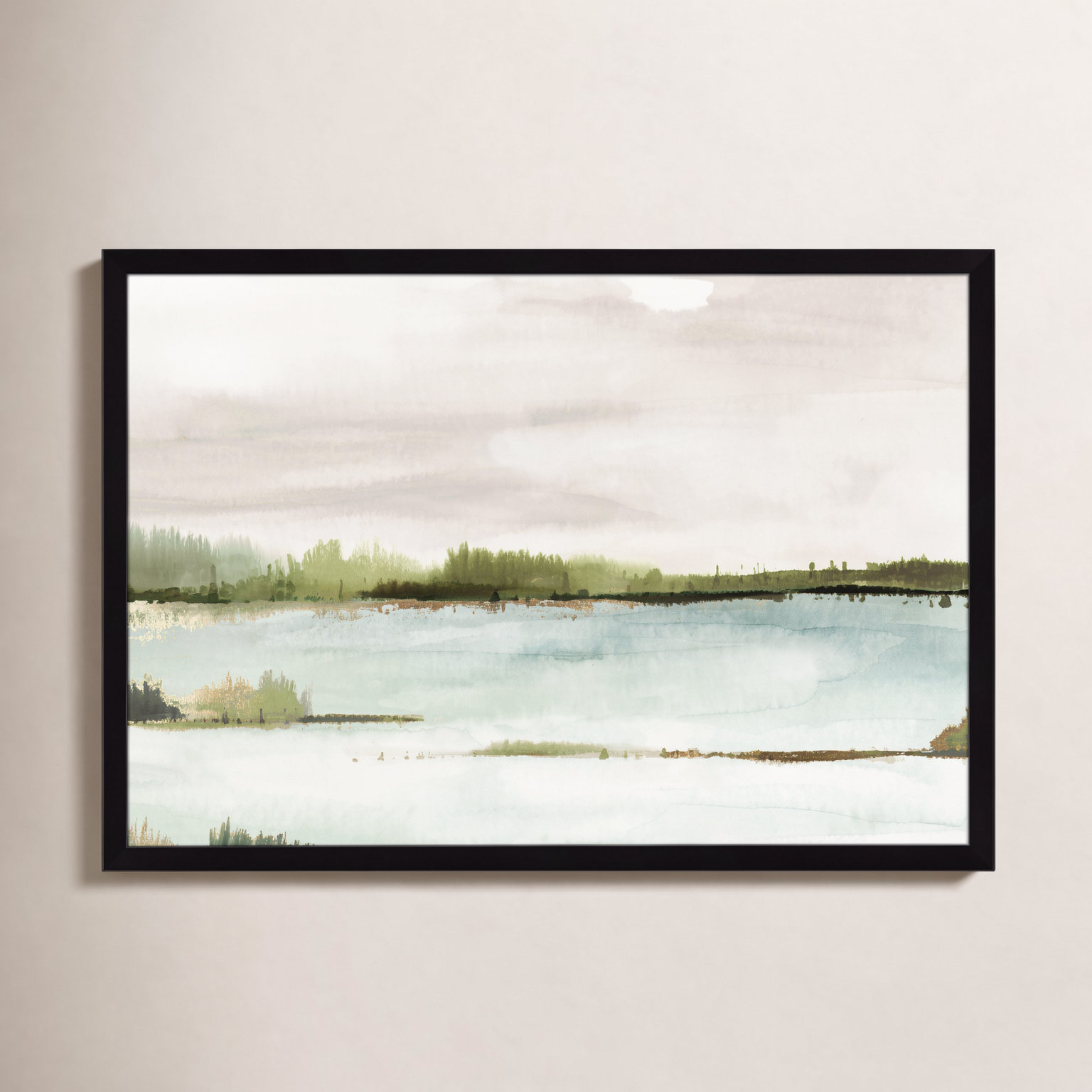Adamsville "Silent Lake" Painting, Black Framed, 30.5" H x 42.5" W x 1.12" D