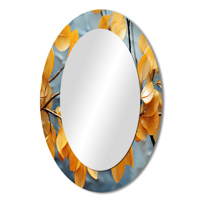 Golden Foliage Leaves I - Tropical Oval Wall Mirror