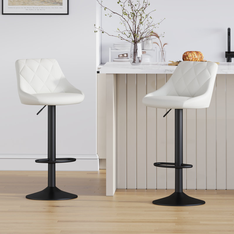 Swivel Faux Leather Adjustable Height Bar Stool, Cream