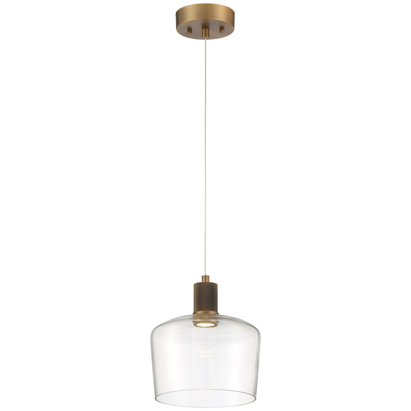 Luminaire suspendu Southdill Chardonnay à DEL - Acier brossé - Verre transparent - DEL dédiée, Laiton antique brossé