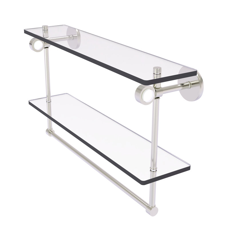 Tablette murale en verre double meuble-lavabo Margolis, Nickel satiné, H 12,8 po x l 22 po x p 5,6 po