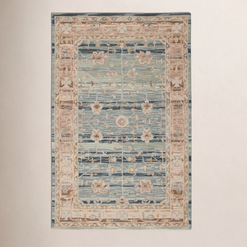 Tapis oriental bleu en laine touffeté à la main Corla, Rectangle 8 pi x 10 pi