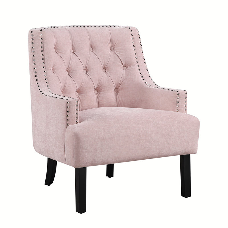 Upholstered Wingback Chair, Pink Polyester