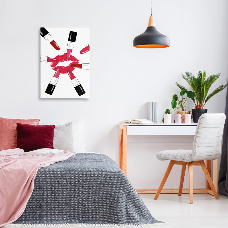 Rouge à lèvres et baiser, art mural par Martina Pavlova, H 30 po x l 20 po