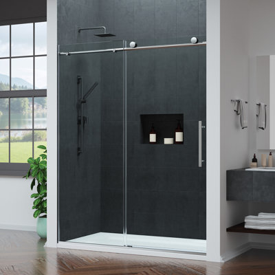 ANZZI 48-Inch Reversible Frameless Sliding Glass Shower Door With Soft-Close System And