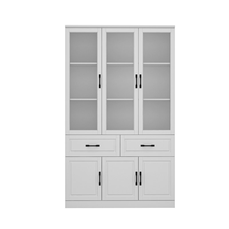 Tullus 6-Door Office Storage Cabinet With 2 Drawers, 3 Glass Doors, Multiple Shelves