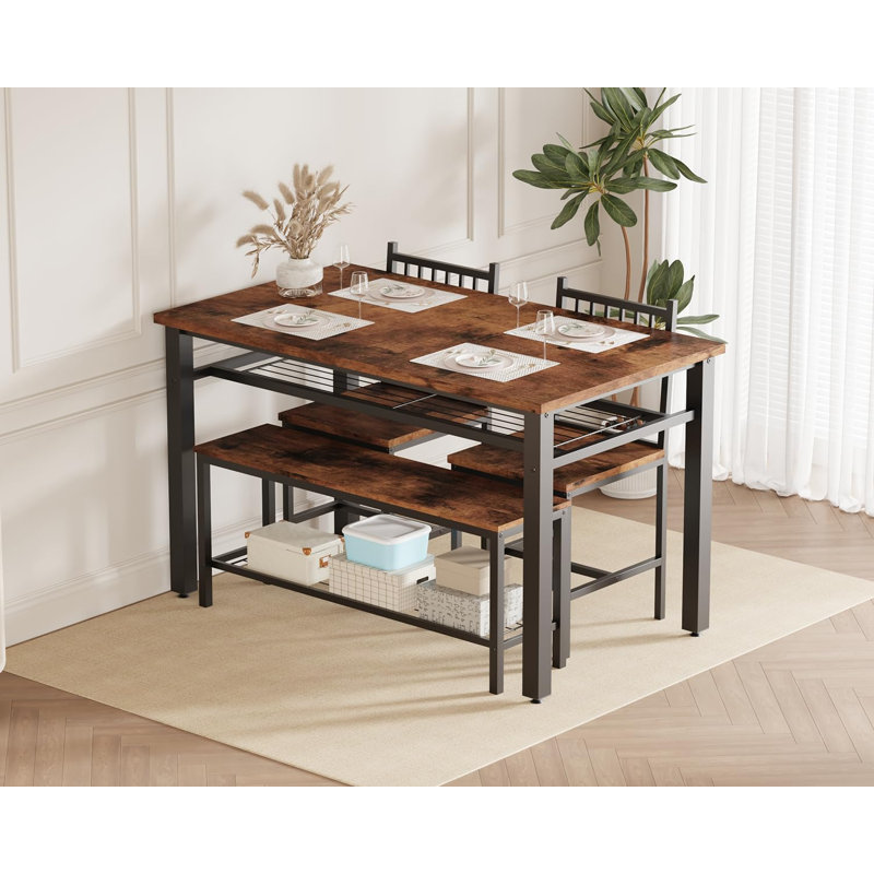 Ensemble de table de salle à manger moderne pour 4 personnes, table de cuisine pour 4 personnes avec chaises et banc de rangement, ensemble de salle à manger rectangulaire de 47 po avec banc, ensemble de table de cuisine 4 pièces pour petit espace / appartement (brun)