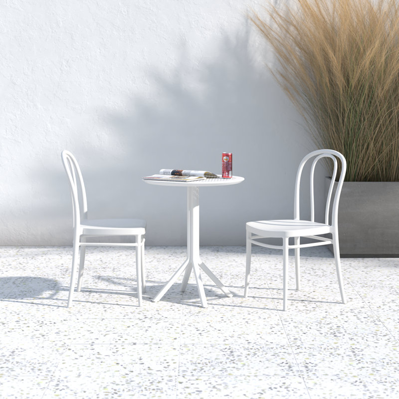 Farrah 24'' Round 2 - Person Bistro Set with Contemporary Stacking Chairs, White