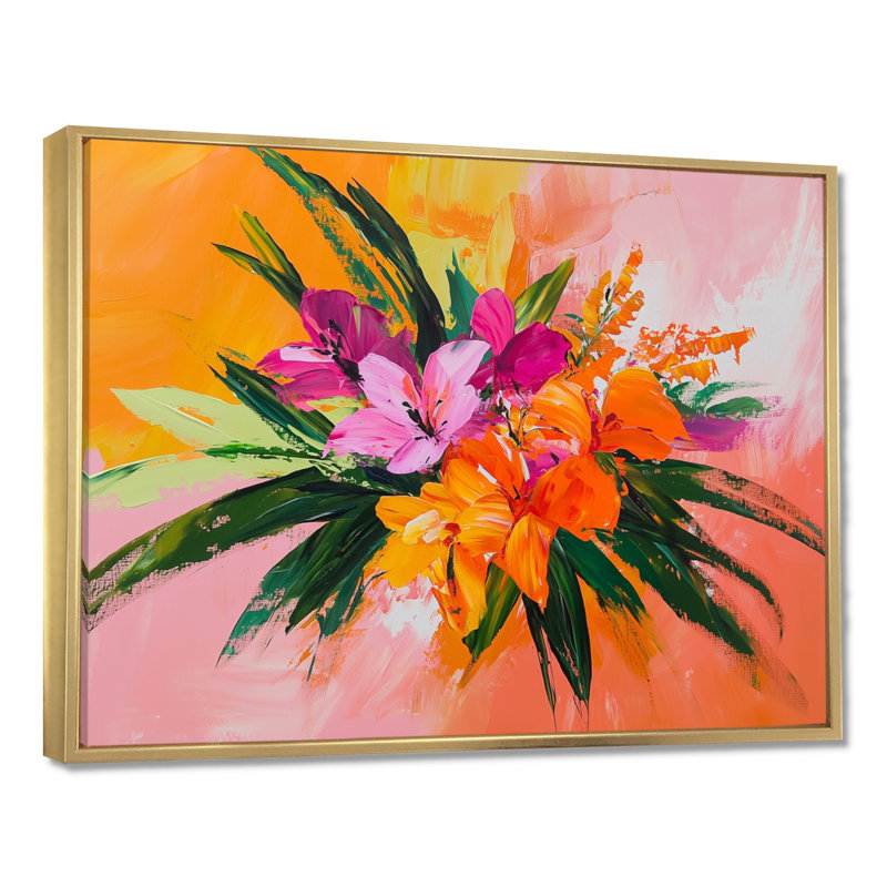 «Tropical Bouquet Of Palms II», impression d'art mural Bouquet, H 16 po x l 32 po, Doré