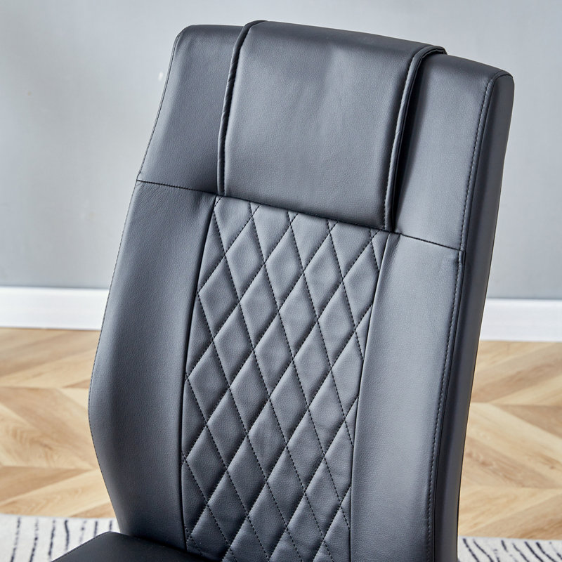 Ensemble de salle à manger 5 pièces avec 4 chaises en polyuréthane, pieds en métal et plateau de table en verre, Noir