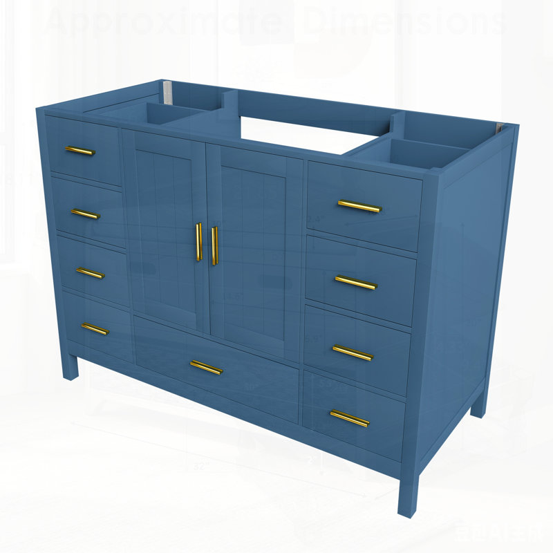 Base de meuble-lavabo avec 2 portes doubles à fermeture douce et 9 tiroirs lisses