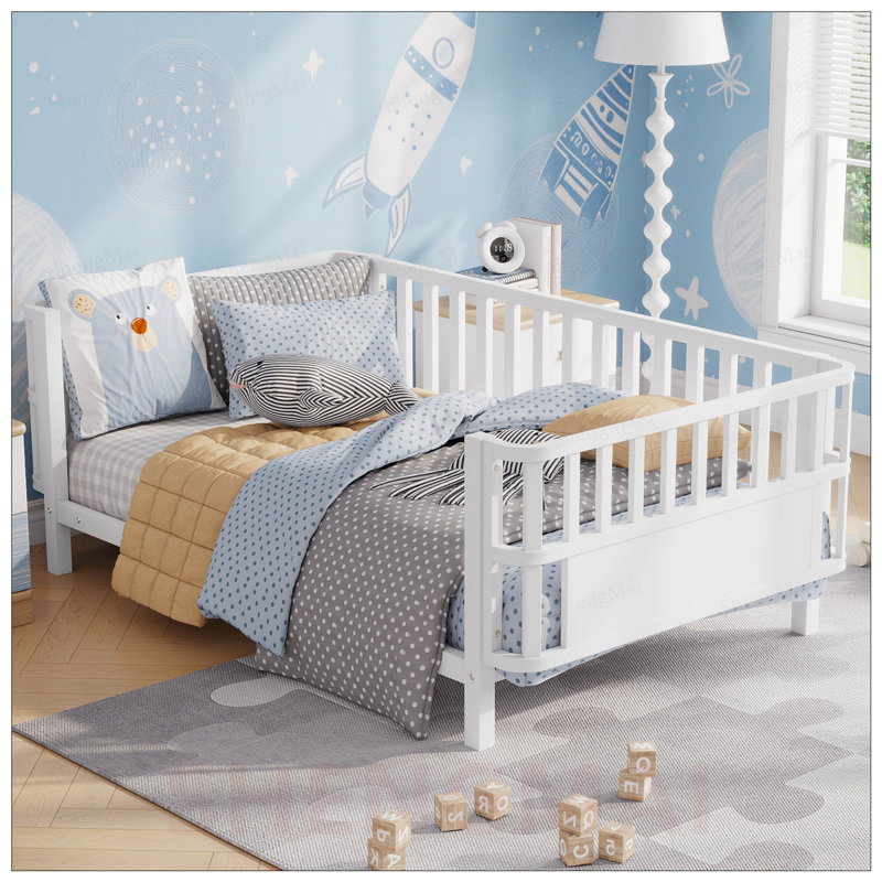 Lit plateforme simple en métal pour enfants avec rails de sécurité, conception à profil bas pour un accès facile et durable