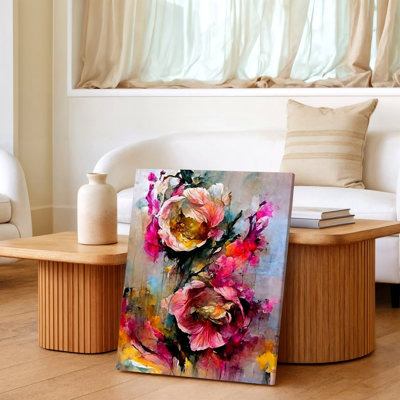 Abstrait, peinture florale abstraite, pivoines roses, reproduction d'art sur toile, floral, botanique, abstrait, moderne, rose, décor décoratif pour le salon, la chambre, le bureau, le couloir, la galerie