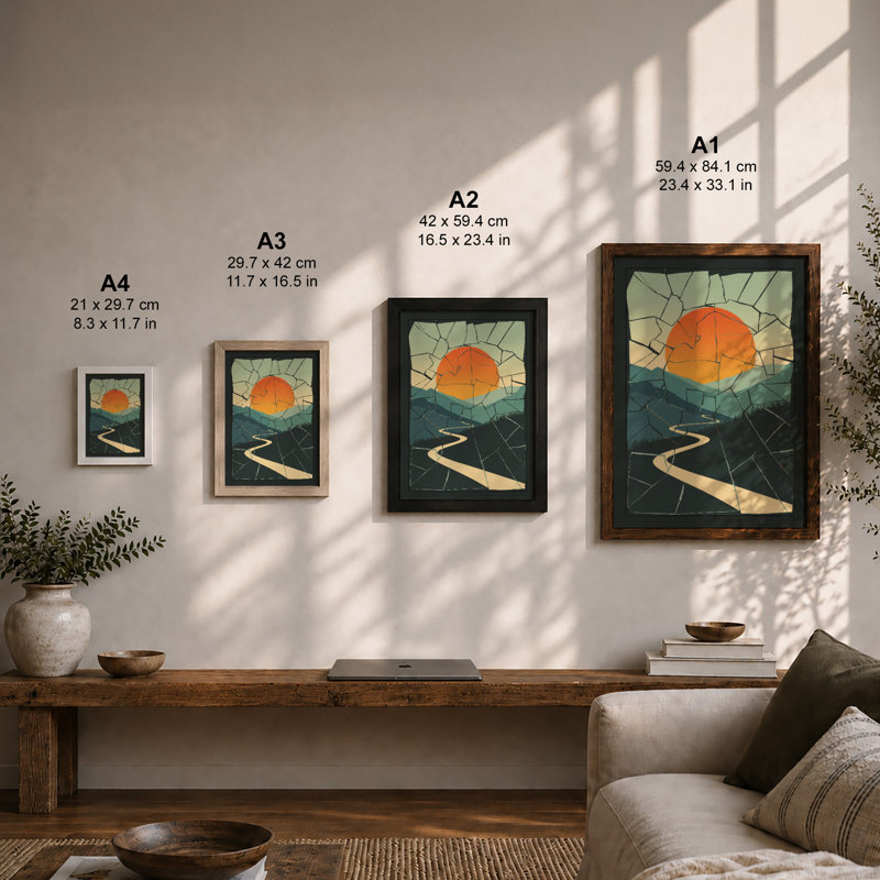 Sunset Over Fractured Land Geometric - Print, Unframed, A1 - 84.1 x 59.4 cm