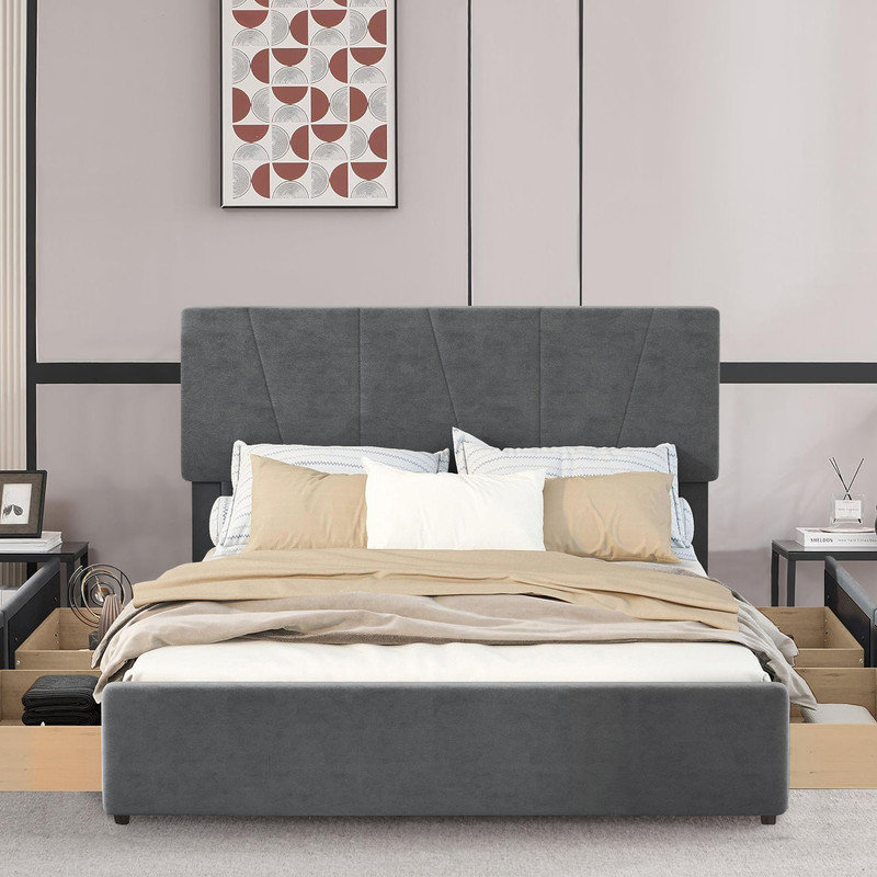 Chilhowie Solid Wood Slat Bed, Gray, Queen