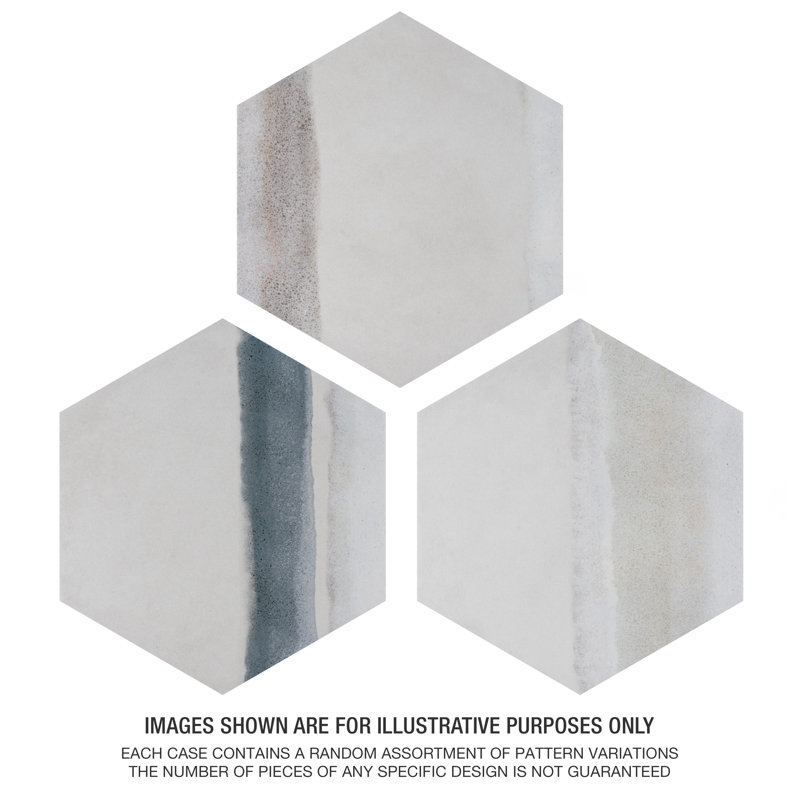 Matter Hex Canvas 8' x 9' Stone Look Wall & Floor Tile, Bone/Blue