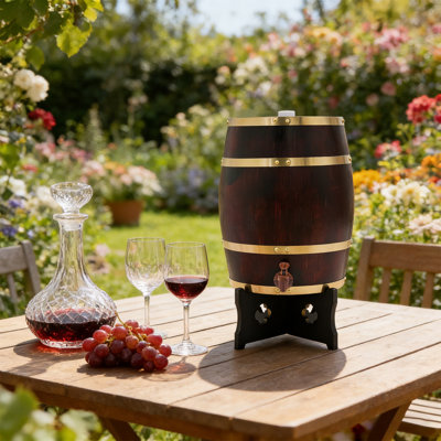 20L/5.28Gal Pine Wood Wine Barrel with Base & Faucet, Retro Tabletop Wine Cask for Home Bar & Entertaining
