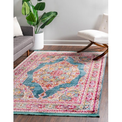 Tapis contemporain Mulvihill de couleur bleu sarcelle
