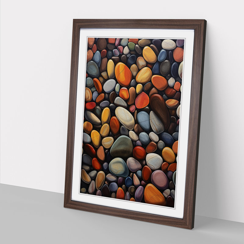 Pebbles Hard Edge Painting - Single Picture Frame Print on Wood, Walnut Framed, 34cm H x 25cm W x 2cm D