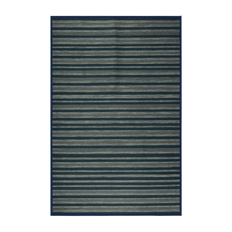Tapis bleu à rayures horizontales lavable à la machine, Rectangulaire 3 pi x 5 pi