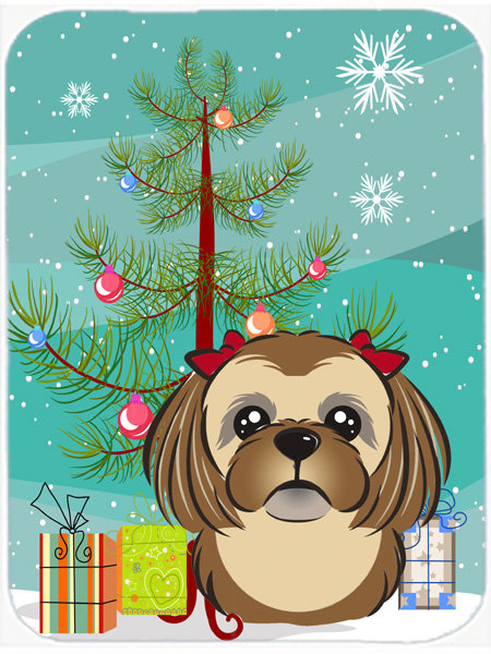 Planche à découper en verre caroline trésors et shih tzu Under the Christmas Tree, Brun chocolat