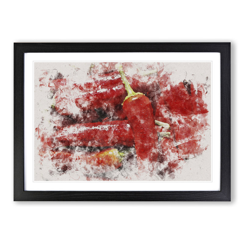 Red Chilli Peppers - Picture Frame Painting, 48cm H x 65cm W x 2cm D, Black Framed