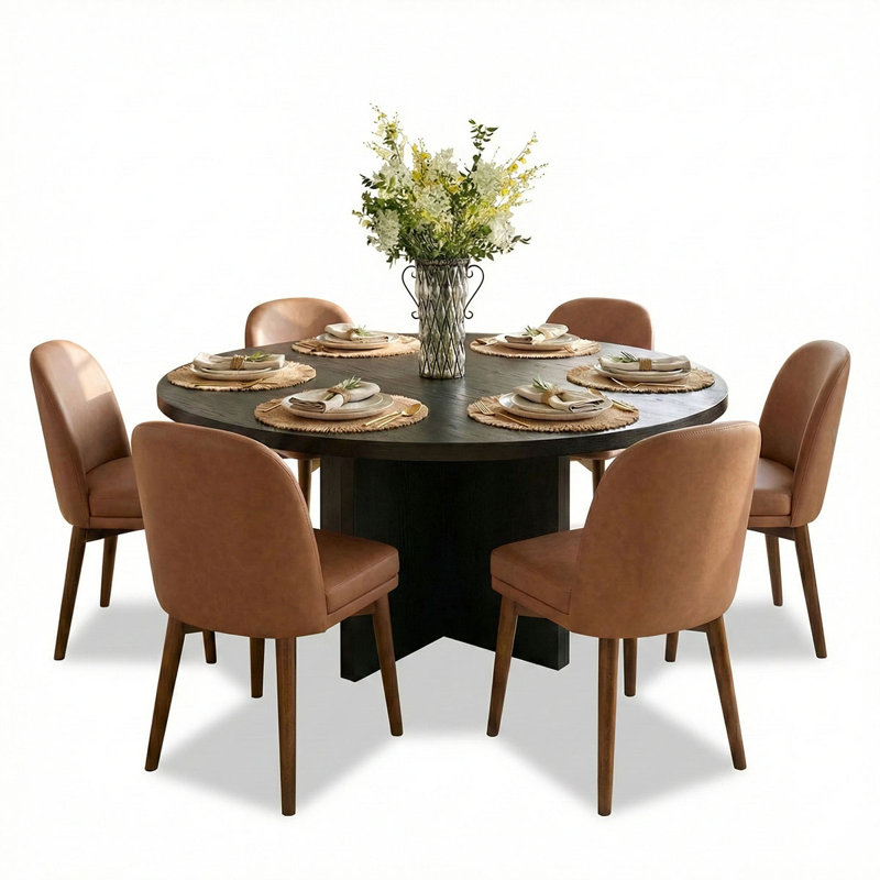 7-Piece 60" Large Round Kitchen Table Set