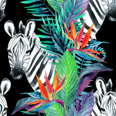 Floral Design With Zebra by Tanya Syrytsyna - Wrapped Canvas Print