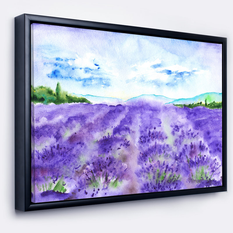 Champ de lavande - reproduction de peinture à l'aquarelle, H 16 po x l 32 po x P 1 po, Cadre flottant